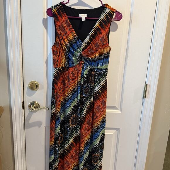 Chicos Size 0 Sunburst Sunny Maxi Dress V-neck Sleeveless Hippy Summer Gorpcore - Picture 1 of 7